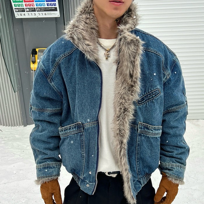 Denim Jacket with thick shearling collar