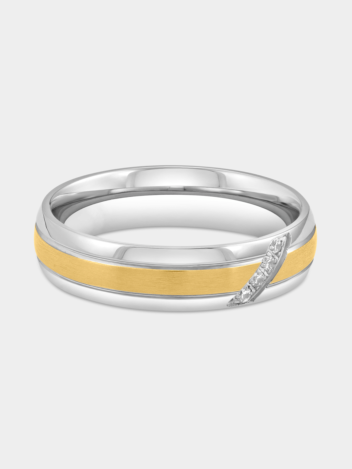 Two-Tone Stainless Steel Cubic Zirconia Diagonal Ring