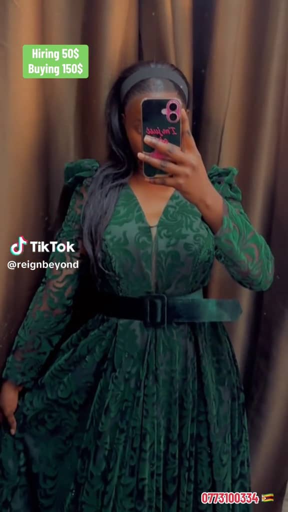 Elegant Rich Green Sued Evening Gown